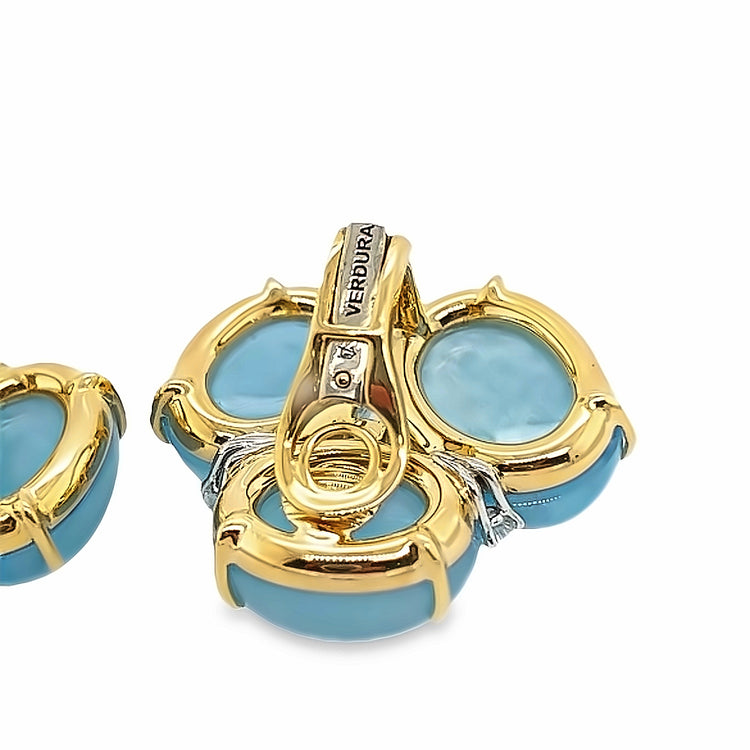 close up view of the back of one of the verdura aquamarine stud earrings.
