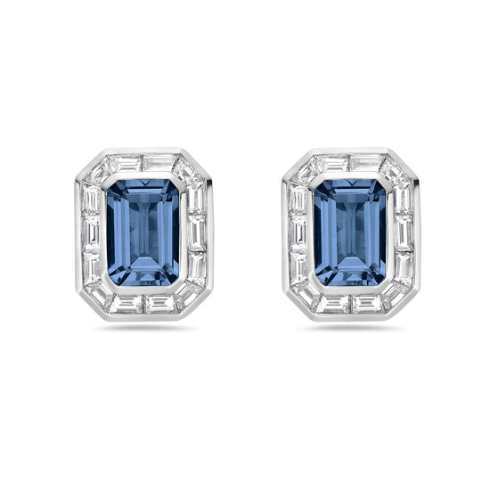 Charles Krypell Emerald Cut Aquamarine Frame Studs