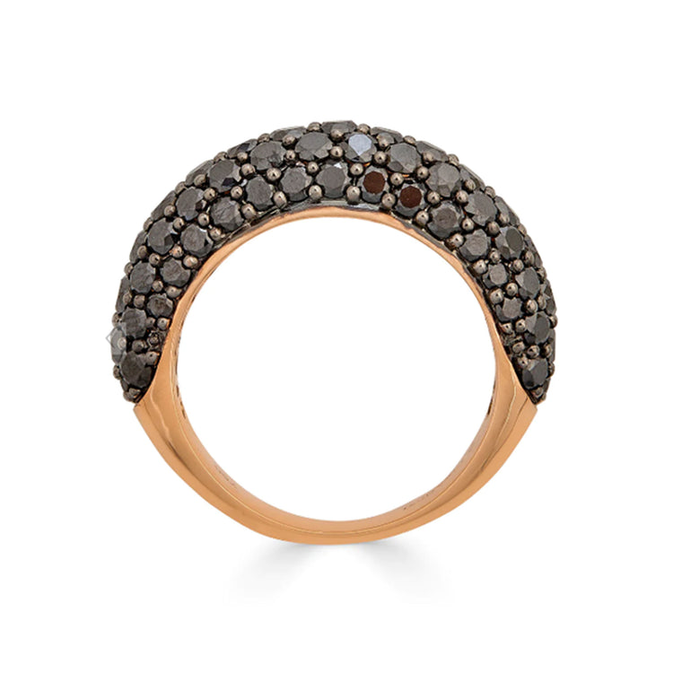 Small 18K rose and black gold done ring with round-cut black diamonds