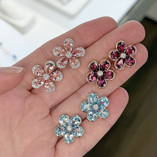 Charles Krypell Semi Bezel Aquamarine Flower Studs
