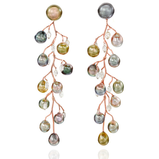 Fall Branches Pearl and Diamond Earrings