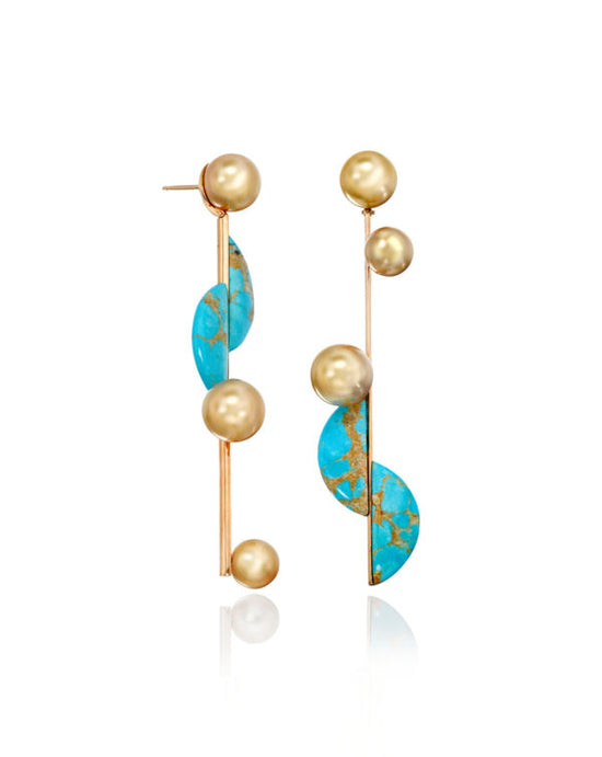 Golden South Sea Pearl and Turquoise Earrings