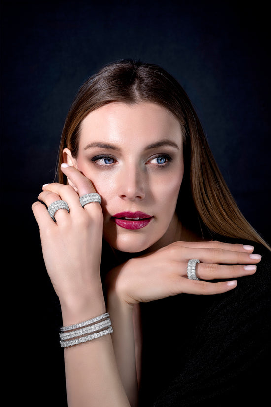 Picchiotti Xpandable™ 10.03CT Three Row Emerald and Round Cut Diamond Ring