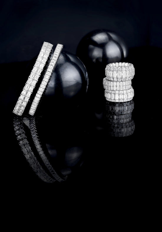 Picchiotti Xpandable™ 7.23CT Three Row Emerald and Round Cut Diamond Ring