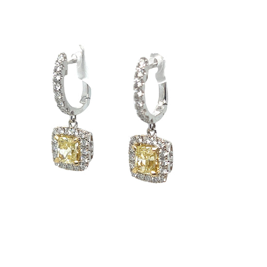 2.04 Fancy Yellow and White Diamond Earrings