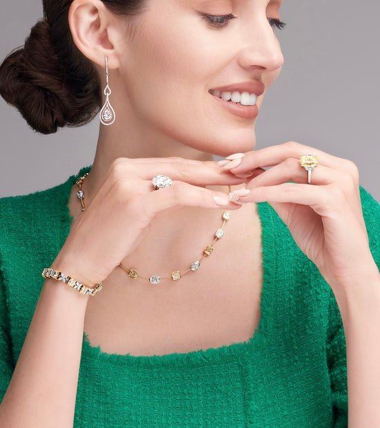 Yellow and White Pear Shape Earrings