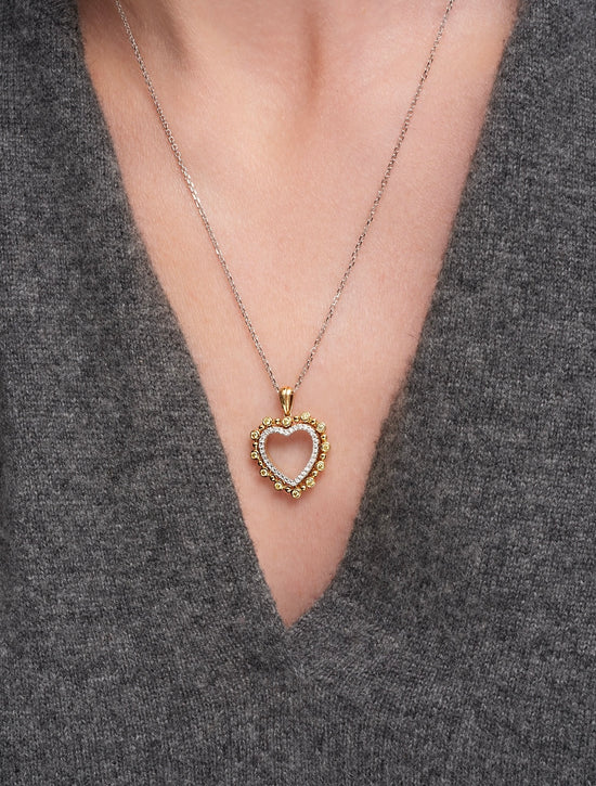 Yellow and White Diamond Heart Pendant