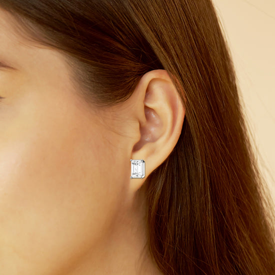 10CT Emerald Cut Diamond Stud Earrings