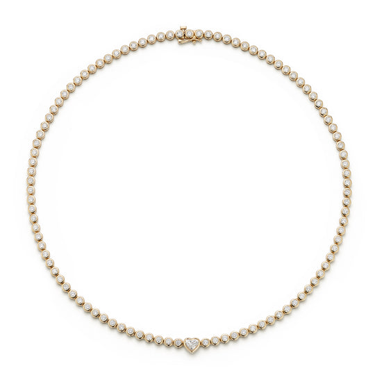 Bezel Set Diamond and Heart Shaped Center Stone Necklace