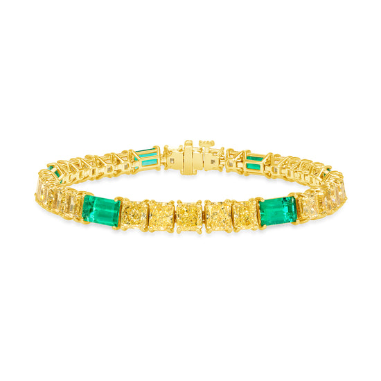 Fancy Yellow Diamond and Emerald Bracelet