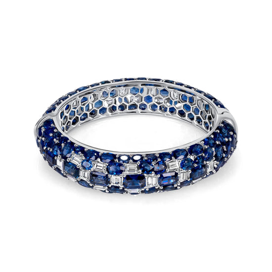 Mixed Cut Sapphire and White Diamond Bangle