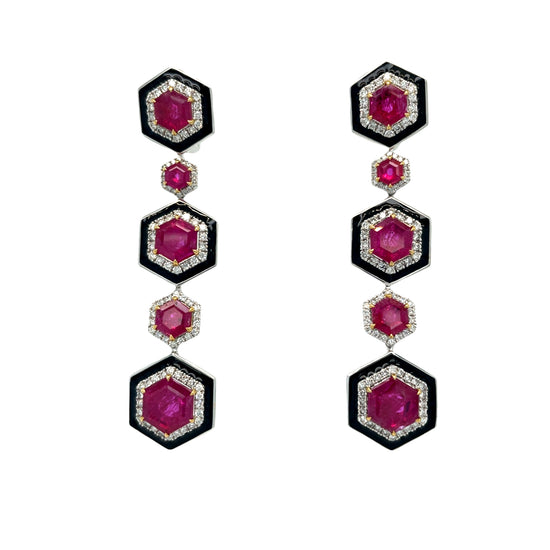 Hexagonal Ruby Necklace and Earring Set