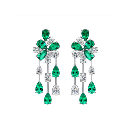 Emerald Flower and Dangle Earrings