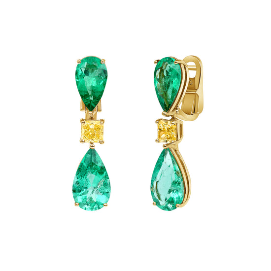 Emerald and Fancy Yellow Diamond Drop Earrings