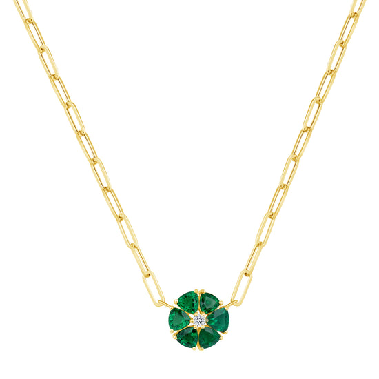 Emerald Flower Pendant Necklace