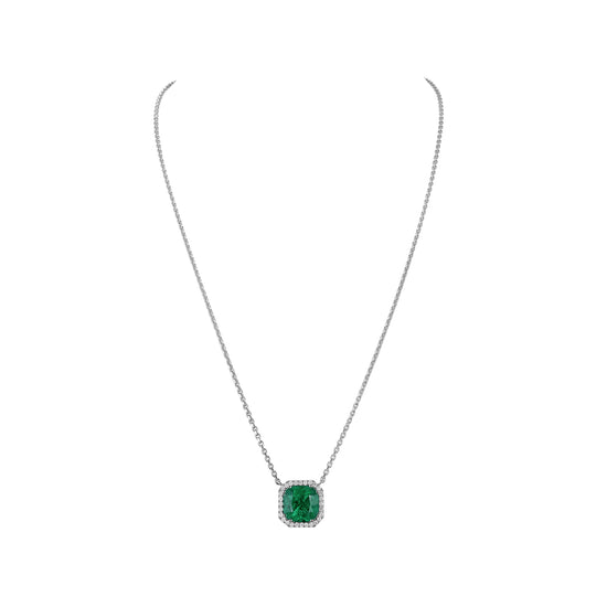 4.16CT Cushion Cut Emerald Pendant Necklace