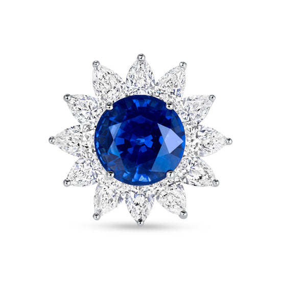 Sapphire and Diamond Floral Ring