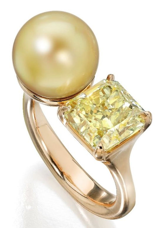 Golden South Sea Pearl and Radiant-Cut Yellow Diamond Ring