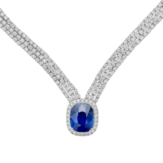 Sapphire Pendant and Diamond Necklace