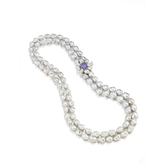 Baroque South Sea Pearl and Lavender Jade Necklace