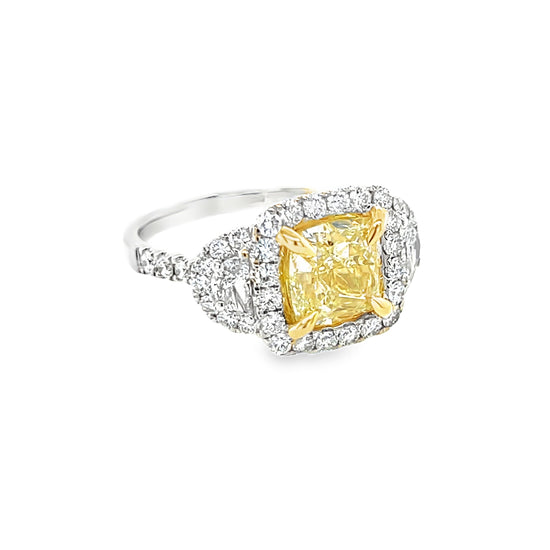 Cushion Cut Yellow Diamond Ring