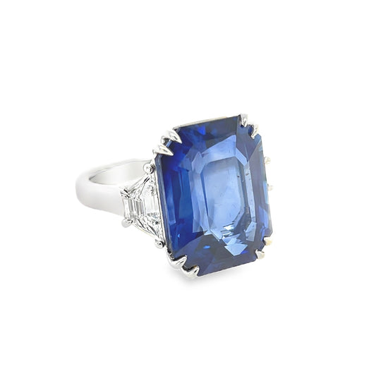 20CT Emerald Cut Blue Sapphire Ring