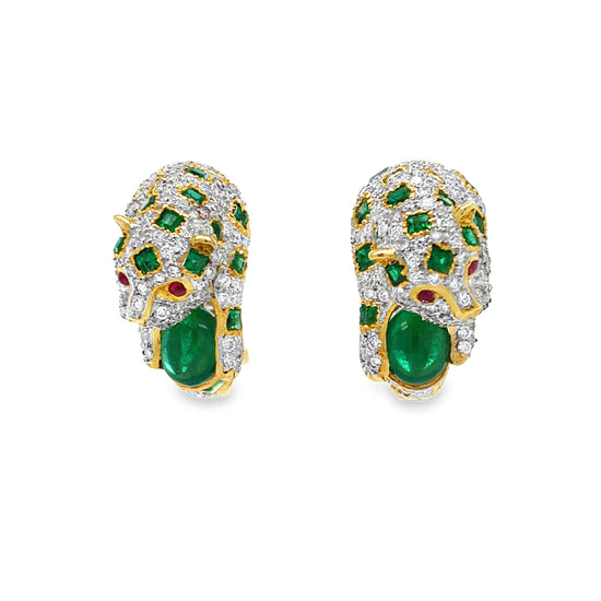 Emerald and Diamond Panther Earrings