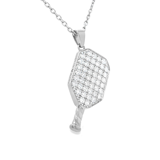 Diamond Pickleball Charm Pendant in White Gold