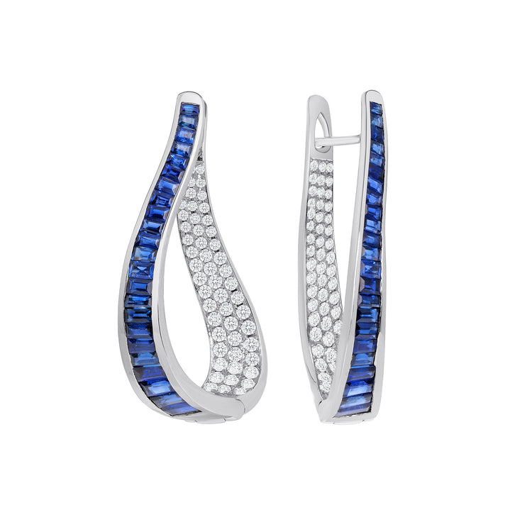 5.95 ct diamond and sapphire teardrop earrings on 14K white gold