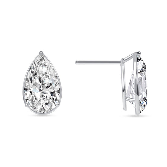 Pear Cut Bezel Set Diamond Earrings