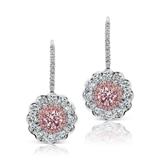 Scalloped Pink Diamond Drop Earrings