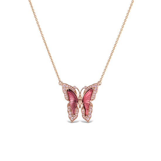 Argyle Pink Diamond and Pink Tourmaline Butterfly Necklace