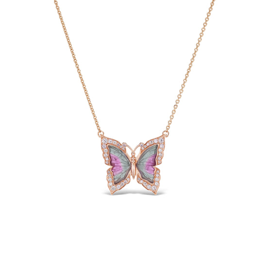 Argyle Pink Diamond Bi Color Tourmaline Butterfly Necklace