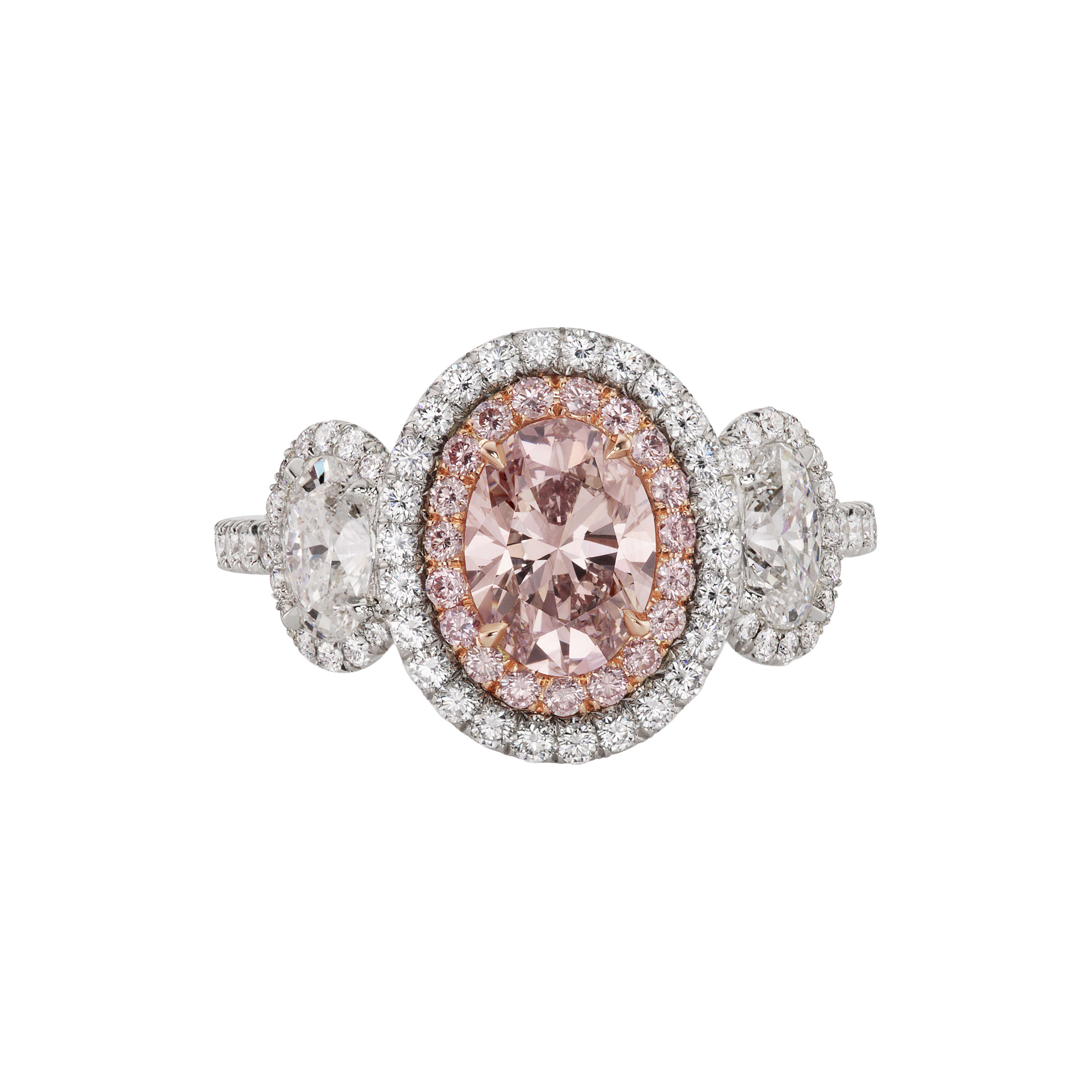 J Fine Brown Pink Oval Diamond Three Stone Ring – Brandon