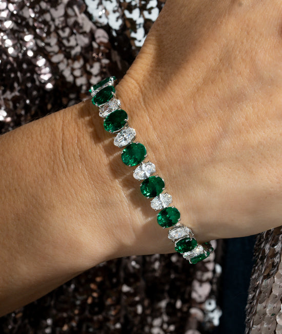 Oval Green Emerald and Diamond Bracelet