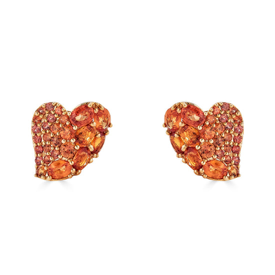 18K rose gold heart-shaped earrings with oval and round-cut orange sapphires
