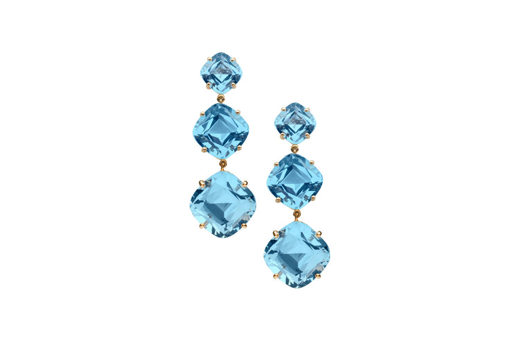 Cushion-cut blue topaz drop earrings on 18K yellow gold