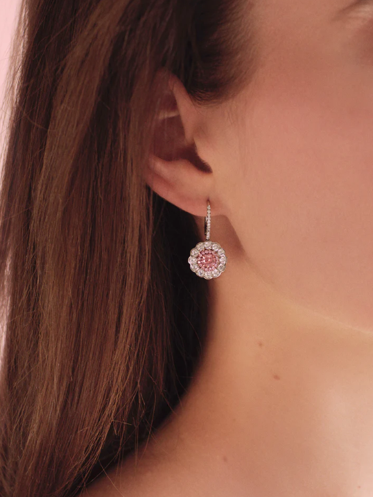 Scalloped Pink Diamond Drop Earrings