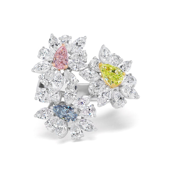 J Fine Three Stone Flower Ring