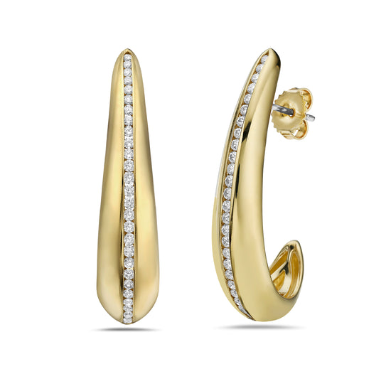 Charles Krypell Gold and Round Diamond Hoop Earrings