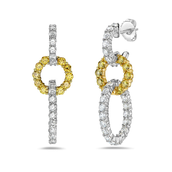 White and Fancy Intense Yellow Diamond Dangle Earrings