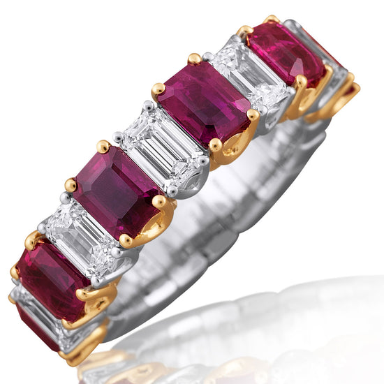 Picchiotti Xpandable™ 4.88CT Alternating Ruby and Diamond Mixed Cut Halfway Two-Tone Eternity Ring