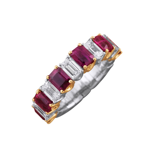 Picchiotti Xpandable™ 4.88CT Alternating Ruby and Diamond Mixed Cut Halfway Two-Tone Eternity Ring