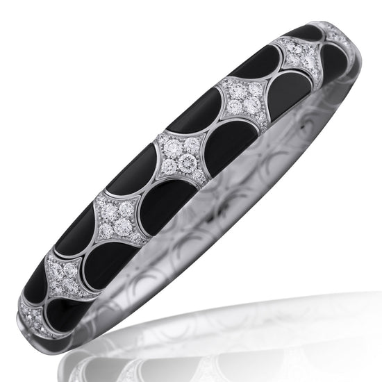 Picchiotti Xpandable™ 5.09 CT Diamond & Onyx Scalloped Bracelet in White Gold