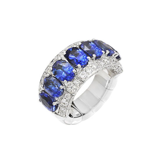 Picchiotti Xpandable™ 8.89CT Three Row Sapphire and Diamond Mixed Cut Half Way Eternity Ring