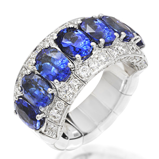Picchiotti Xpandable™ 8.89CT Three Row Sapphire and Diamond Mixed Cut Half Way Eternity Ring