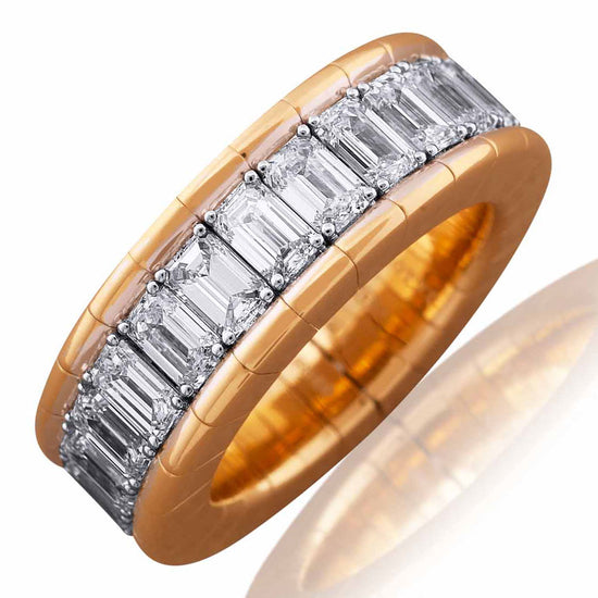 Picchiotti Xpandable™ 6.36CT Emerald-Cut Diamond Pavé Gold Accent Channel-Set Ring in Yellow Gold