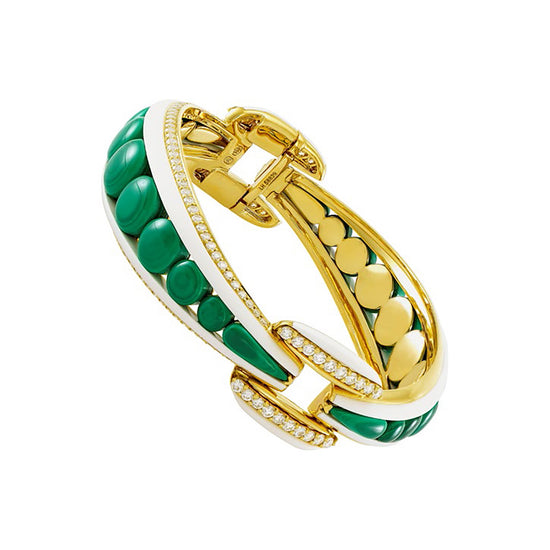 Etho Maria Malachite & Diamond Hand-Carved Ceramic Cabouchon Bangle Bracelet