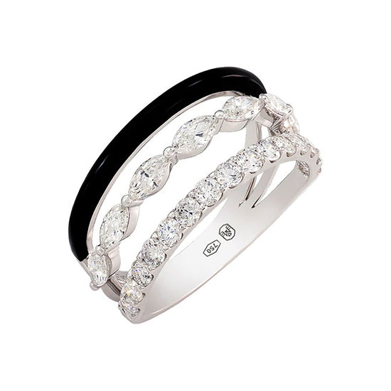 Etho Maria Hand-Carved Black Ceramic Marquise and Round Diamond My Etho Split Shank Ring