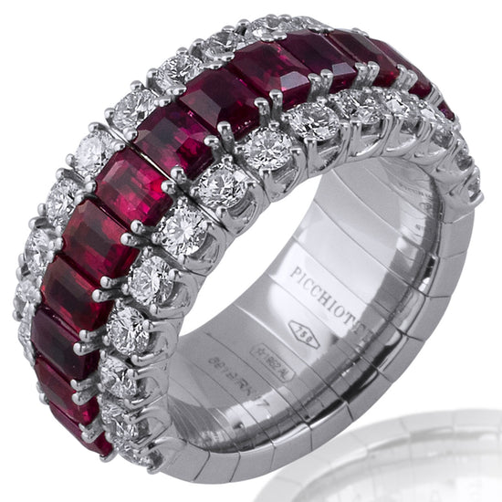 Picchiotti Xpandable™ 5.73CT Three Row Ruby and Diamond Mixed Cut Half Way Eternity Ring